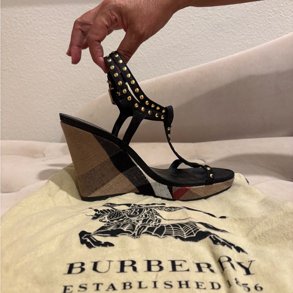 Burberry Black Wedges with Gold Accents